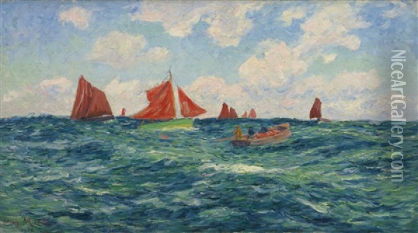 Pecheurs Au Large Oil Painting - Henry Moret