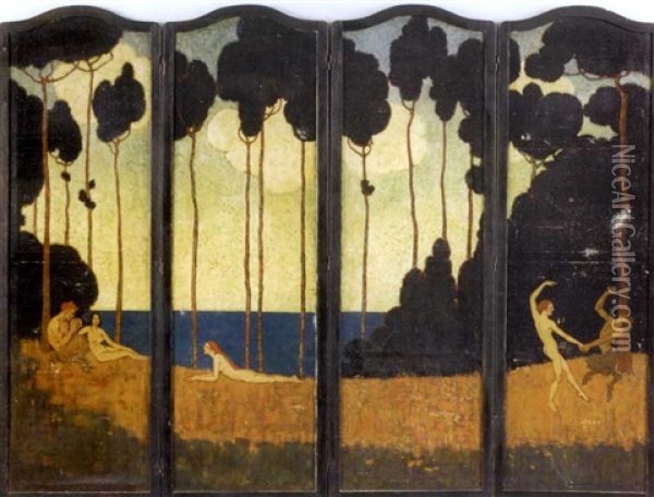 Rose Valley (folding Screen In 4 Parts) Oil Painting - Elenore Plaisted Abbott