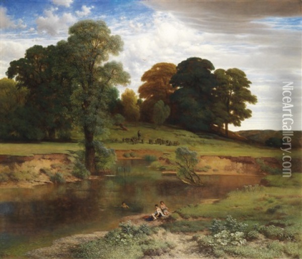 Landschaft Mit Badenden Knaben Oil Painting - Richard Zimmermann