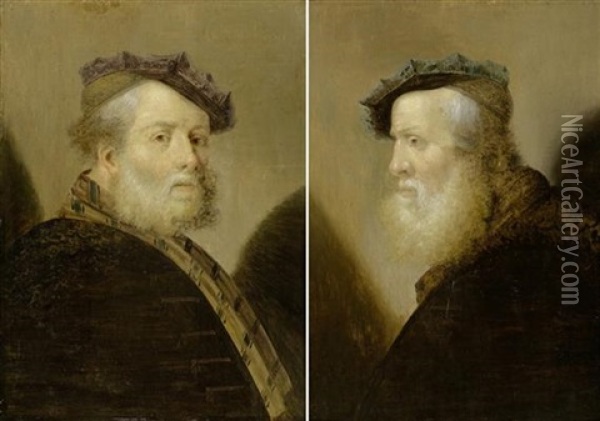 Herrenportrats (pair) Oil Painting -  Rembrandt van Rijn