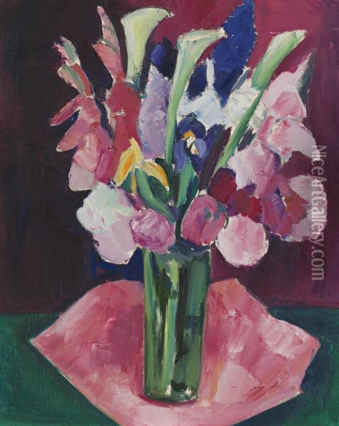 Flowers In A Vase Oil Painting - Marsden Hartley