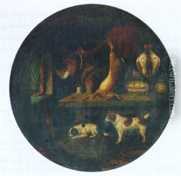 Spaniel With Dead Game In A Larder Oil Painting - Benjamin Blake