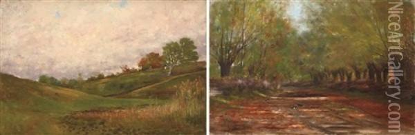 To Castle Julia Hasdeu (+ Hills In The Afternoon; 2 Works) Oil Painting - Juan (Alexandru Paraschivescu) Alpar