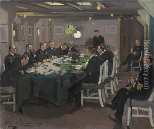 The Fore Cabin, H.m.s. Queen Elizabeth 16th November 1918 Oil Painting - John Lavery