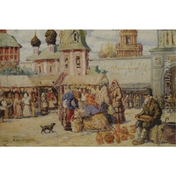 Market Scene Oil Painting - Vadim Mikhailovich Shulz