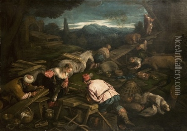 La Costruzione Dell'arca Oil Painting - Jacopo dal Ponte Bassano