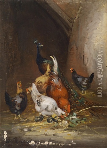 Huhner Und Ein Pfau Oil Painting - Claude Guilleminet