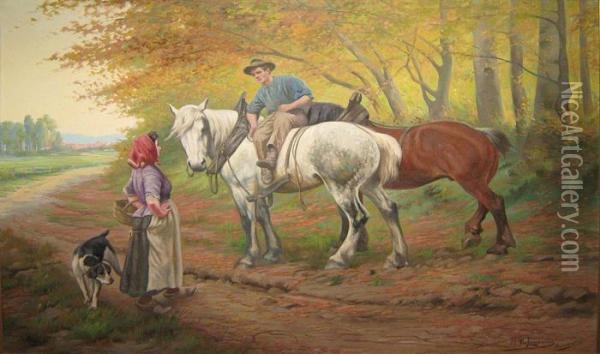 Ontmoeting In Het Bos Oil Painting - Jef Louis Van Leemputten