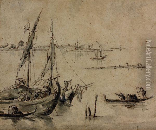 Bateaux Dans La Lagune Oil Painting - Giacomo Guardi