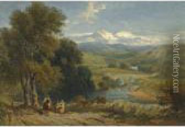Landscape With A Distant View Of Bolton Abbey, Yorkshire, And The River Wharfe Oil Painting - David I Cox