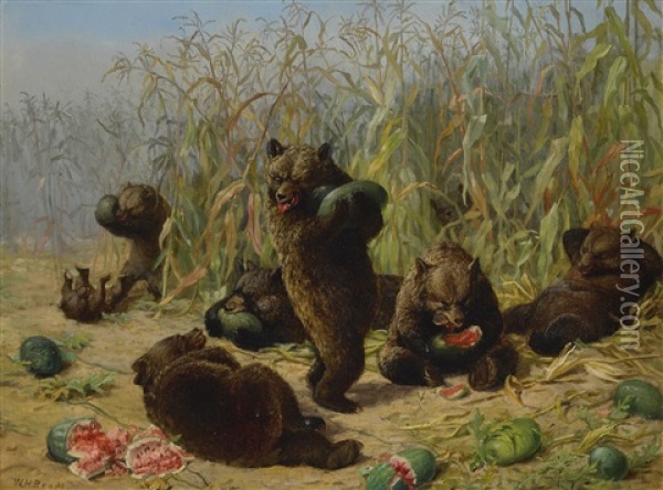 Plundering The Watermelon Patch Oil Painting - William Holbrook Beard
