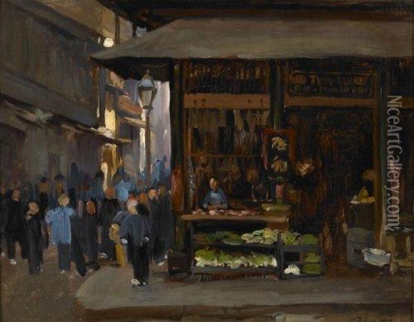 China Town, San Francisco Oil Painting - Richard Lorenz Mellenbach