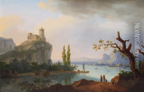 Rocky Coastal Landscape With Castle Oil Painting - Jean Joseph Xavier Bidault