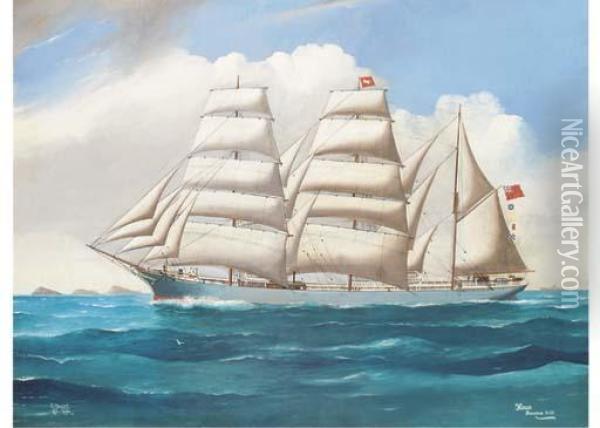 The English Barque Earl Cadogan In Coastal Waters Oil Painting - Reginald Arthur Bostel