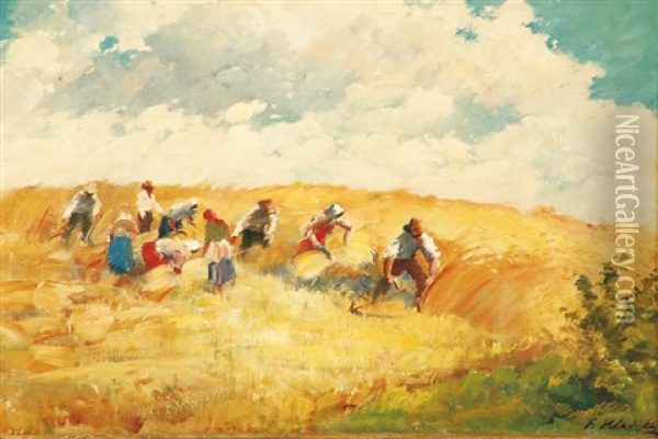 Reapers In Corn Fields Oil Painting - Frantisek Hladik