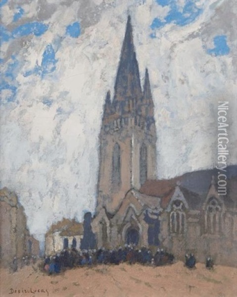 L'entree De L'eglise, Bretagne Oil Painting - Louis Marie Desire-Lucas