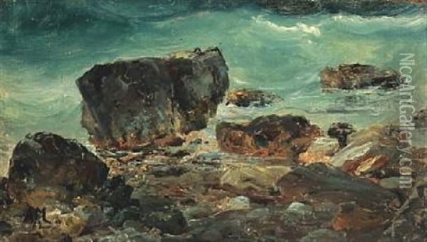 Coastal Scene With Larger Rocks Oil Painting - Daniel Hermann Anton Melbye