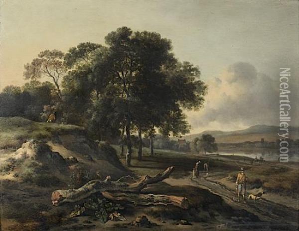 Paysage De Riviere Avec Chasseurs Oil Painting - Jan Wijnants