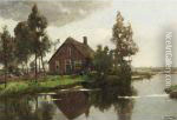 A Farm Near The Waterside Oil Painting - Jan Hillebrand Wijsmuller