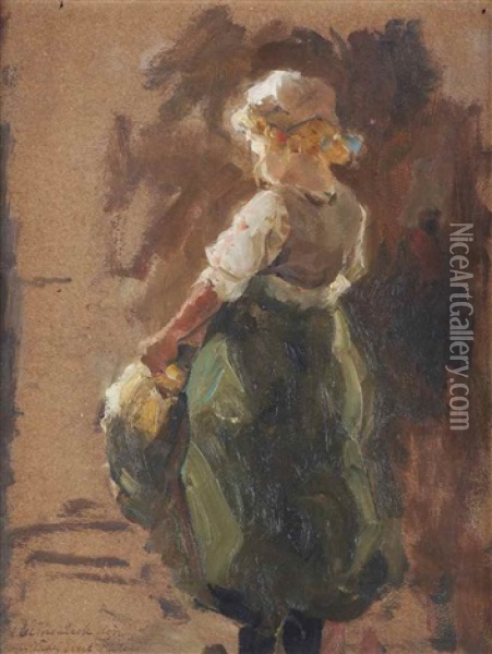 A Girl With A Basket - Sketch Oil Painting - Evert Pieters