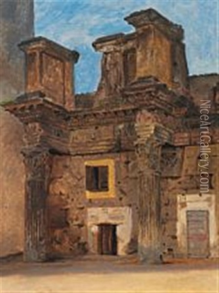 The Temple Of Minerva On The The Forum Of Nerva In Rome Oil Painting - Constantin (Carl Christian Constantin) Hansen