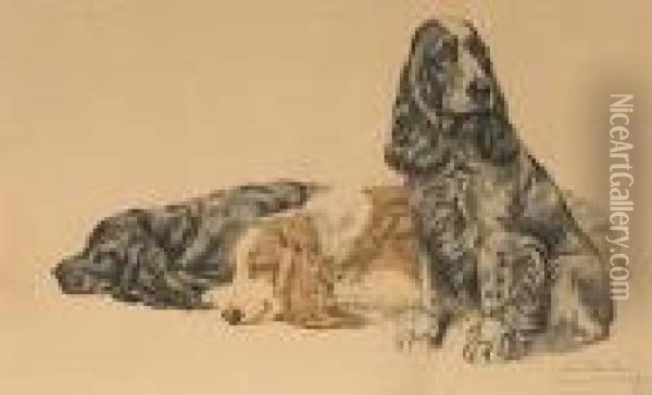 Tres Cocker Spaniels Oil Painting - Leon Danchin