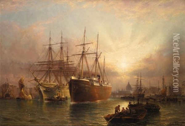 The Thames At Greenwich Oil Painting - Claude T. Stanfield Moore