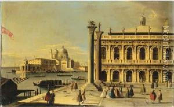 The Piazzetta, Venice, With The 
Libreria, The Entrance To The Grandcanal With The Dogana And Santa Maria
 Della Salute Oil Painting - Francesco Tironi