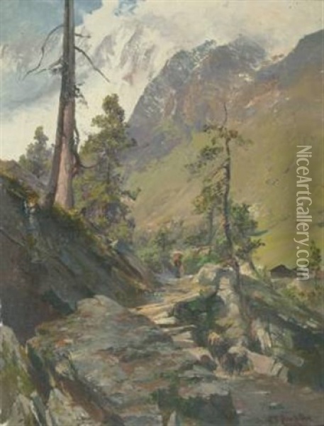 Ein Weg Im Hochgebirge Oil Painting - Edward Theodore Compton
