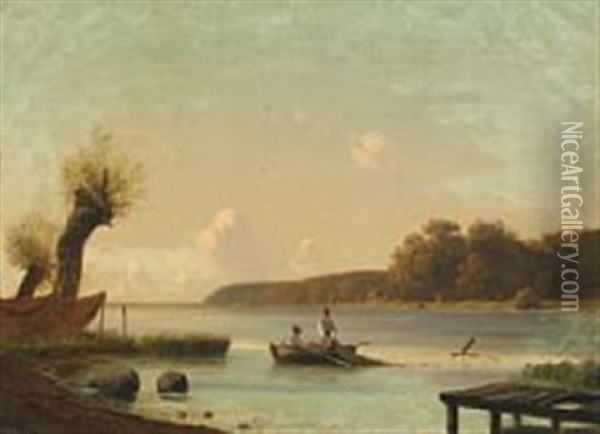 Fishermen In A Boat Oil Painting - Frederik Niels Martin Rohde