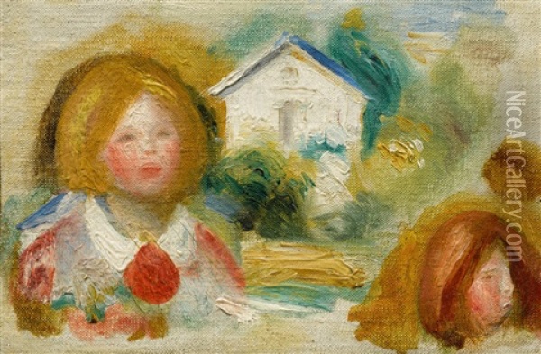 Blumenstrauss In Einer Metallvase Mit Blattdekor Oil Painting - Pierre-Auguste Renoir