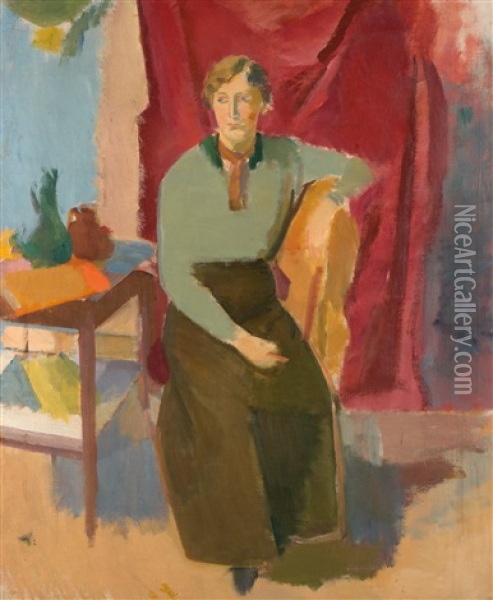 Sittande Kvinna I Gron Blus (sitting Woman In Green Blouse) Oil Painting - Karl Isakson