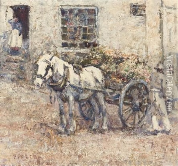 Horse Cart With Flowers Oil Painting - Harry Fidler