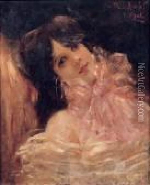 Portrait D'elegante Oil Painting - Ulisse Caputo