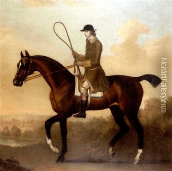 A Chestnut Hunter With Rider Up Oil Painting - James Seymour