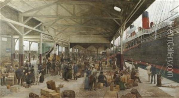 L'embarquement De La Normandie Au Havre Oil Painting - Theophile (fils) Poilpot