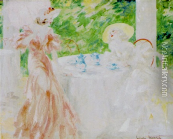 Deux Elegantes Au The Oil Painting - Louis Icart