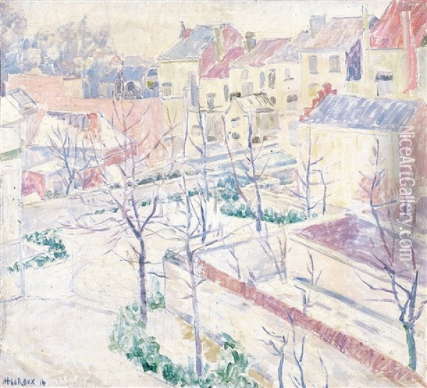 Jardins En Ville Sous La Neige Oil Painting - Henri Le Roux