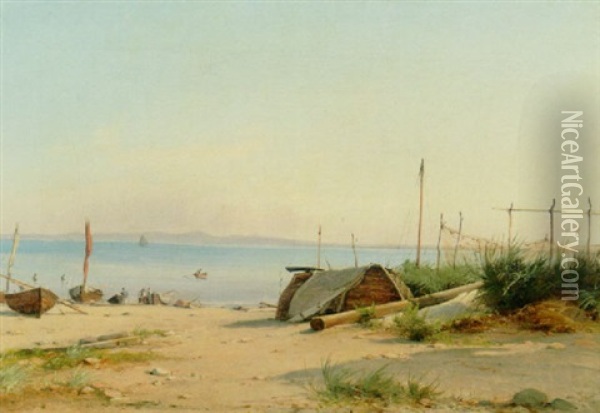 Fra Hornbaek Strand, I Forgrunden Stejlepladsen Oil Painting - Vilhelm Peter Carl Petersen