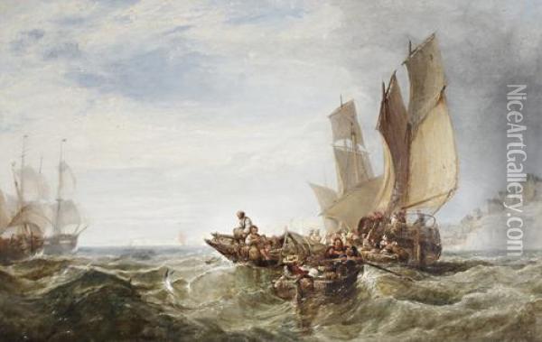 Fishing In Choppy Seas Oil Painting - Charles Bentley