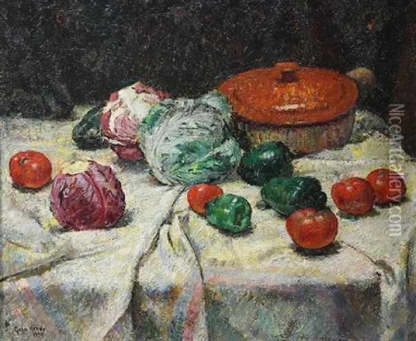 Still Life With Vegetables Oil Painting - Geza Kende