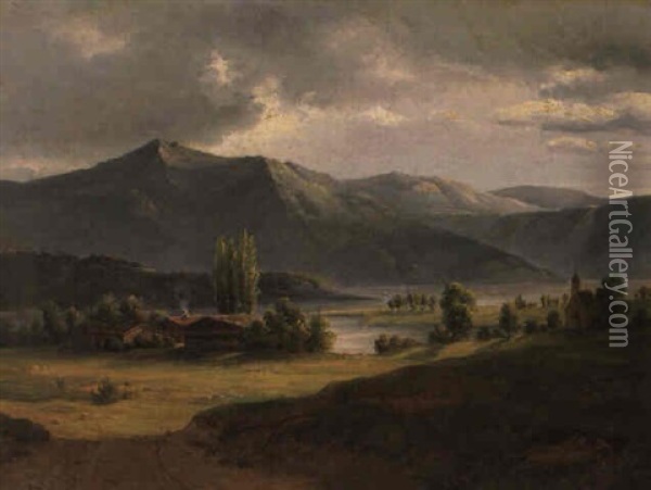 Oberbayerische Voralpenlandschaft Mit Einem See Oil Painting - Thomas Fearnley