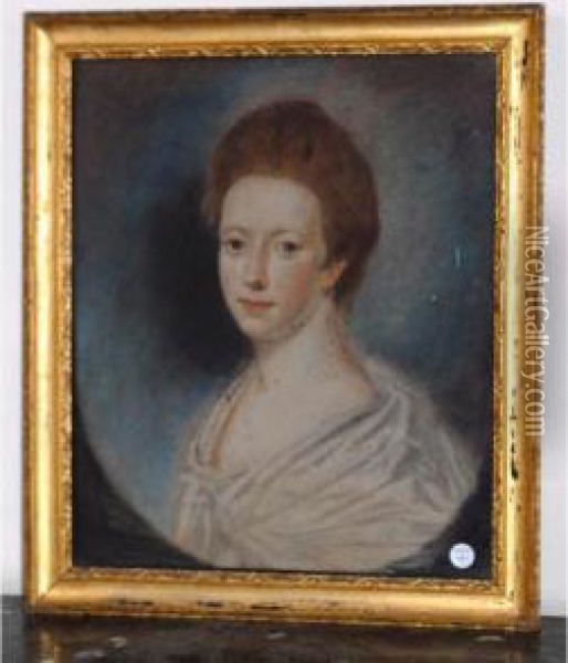 Portrait Of A Lady, Half-length Wearing A White Dress Oil Painting - Hoare, William, of Bath
