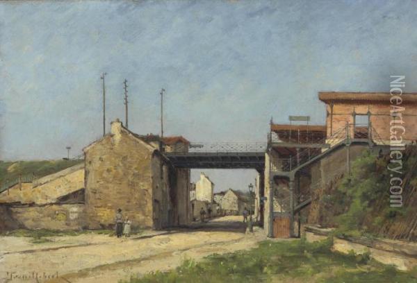 Relevement Du Chemin De Fer De Ceinture, Station Du Bel Air Et Rue Montempoivre Oil Painting - Paul Trouillebert
