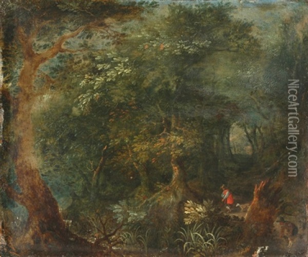 Waldlandschaft Mit Jagern Und Hunden Oil Painting - Jan Brueghel the Elder