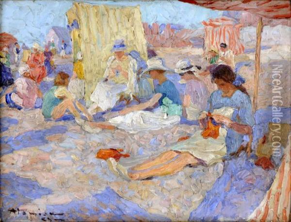 Scene De Plage. Oil Painting - Charles Garabed Atamian