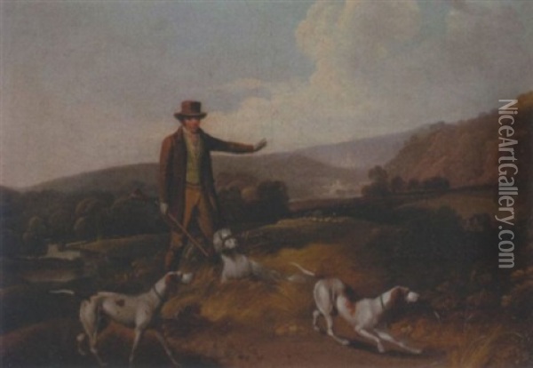 Portrait Of Thomas Farmer Of Bridgnorth With His Dogs In The Grounds Of Farley Hall, Shropshire Oil Painting - Thomas Henry Lane