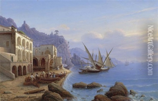Hafen Von Amalfi Oil Painting - Johann Wilhelm Bruecke