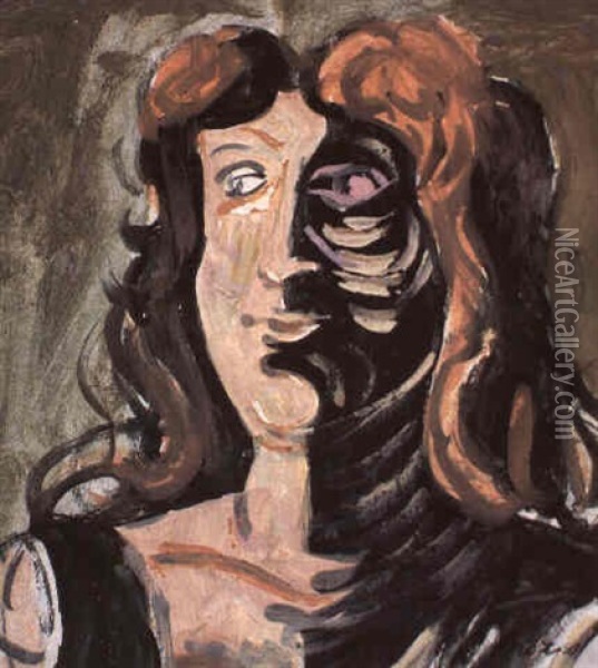 Woman' Head In Light And Shadow Oil Painting - Jose Clemente Orozco