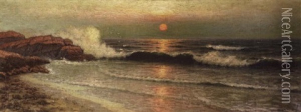 Sunset On The California Coast Oil Painting - Richard Dey de Ribcowsky